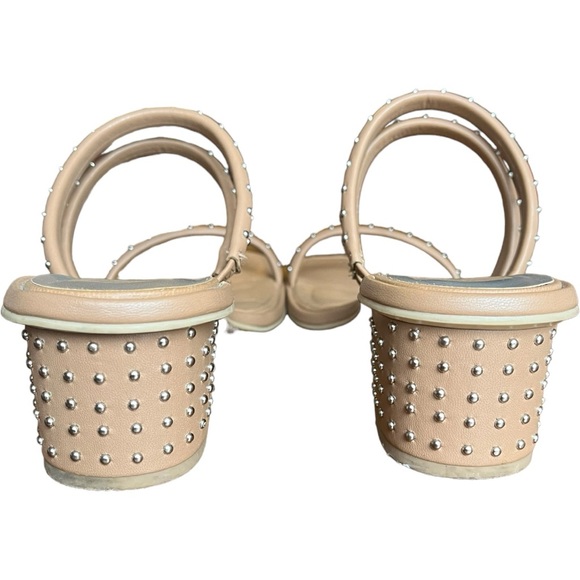 Dolce Vita Riya Studded Block Heel Sandals Nude Tan Vegan Leather Silver Studs - Picture 5 of 12